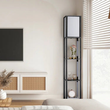 Catara 64.2'' Black LED Dimmable Column Floor Lamp with Shelves - Melillo EnterprisesAll categories